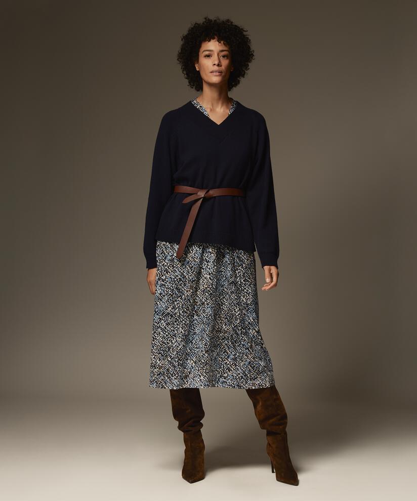 pull en laine mélangée avec col en V profond, Navy Blazer