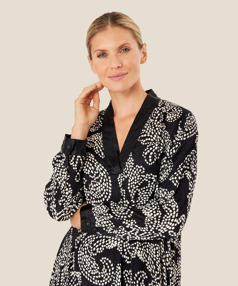 robe en viscose avec détails en satin, Black