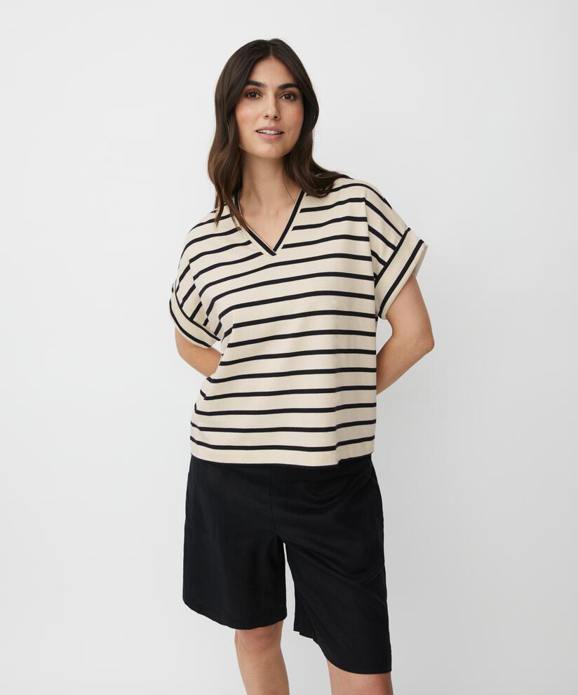 t-shirt en jersey rayé à col rond, Whitecap