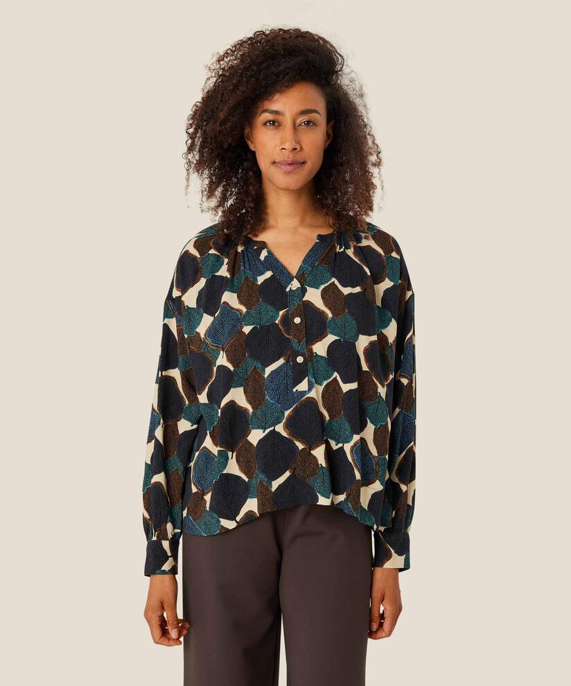 blouse en coton à col en V, Chipmunk
