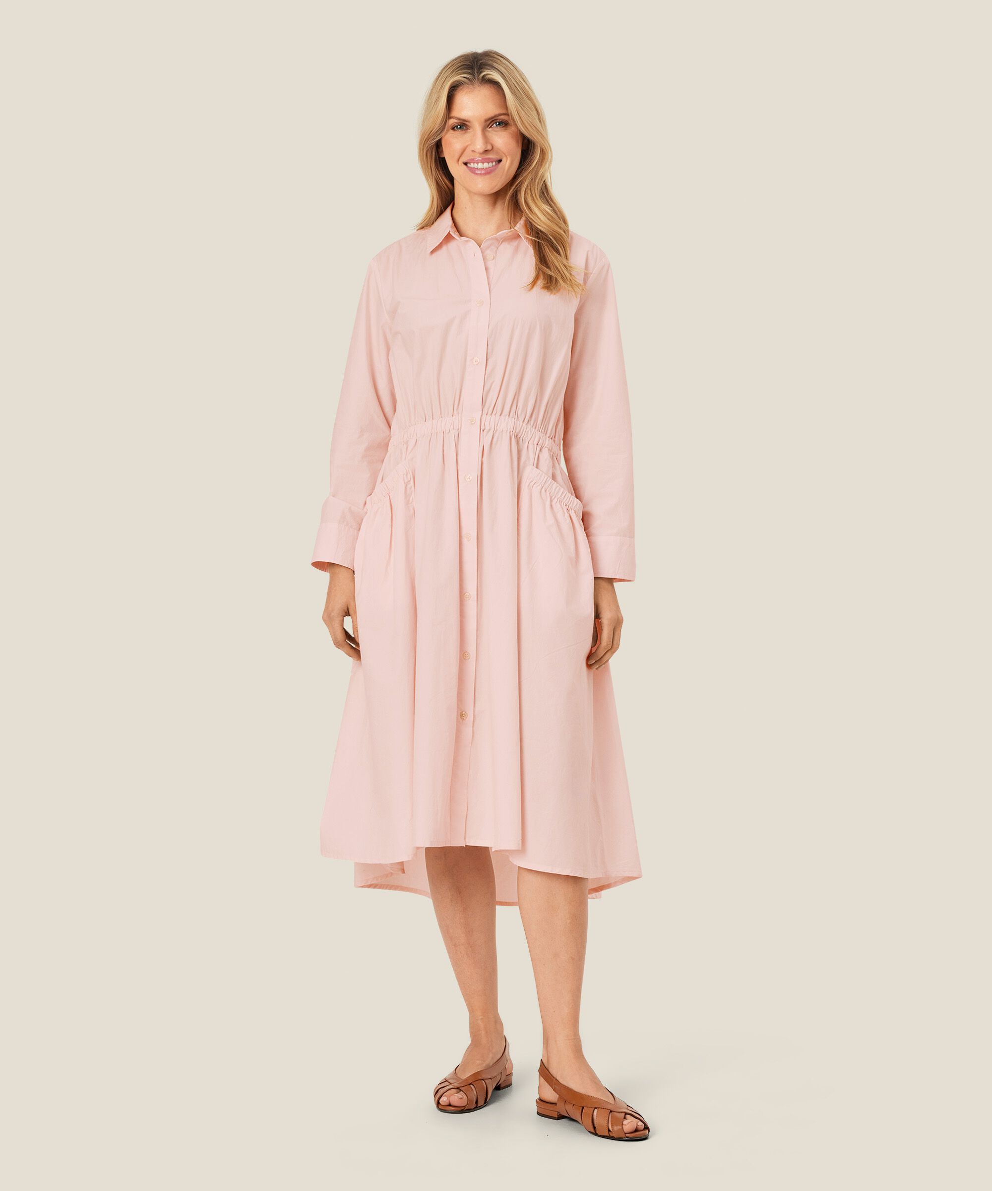 robe chemise en coton avec taille élastique, Mauve Chalk
