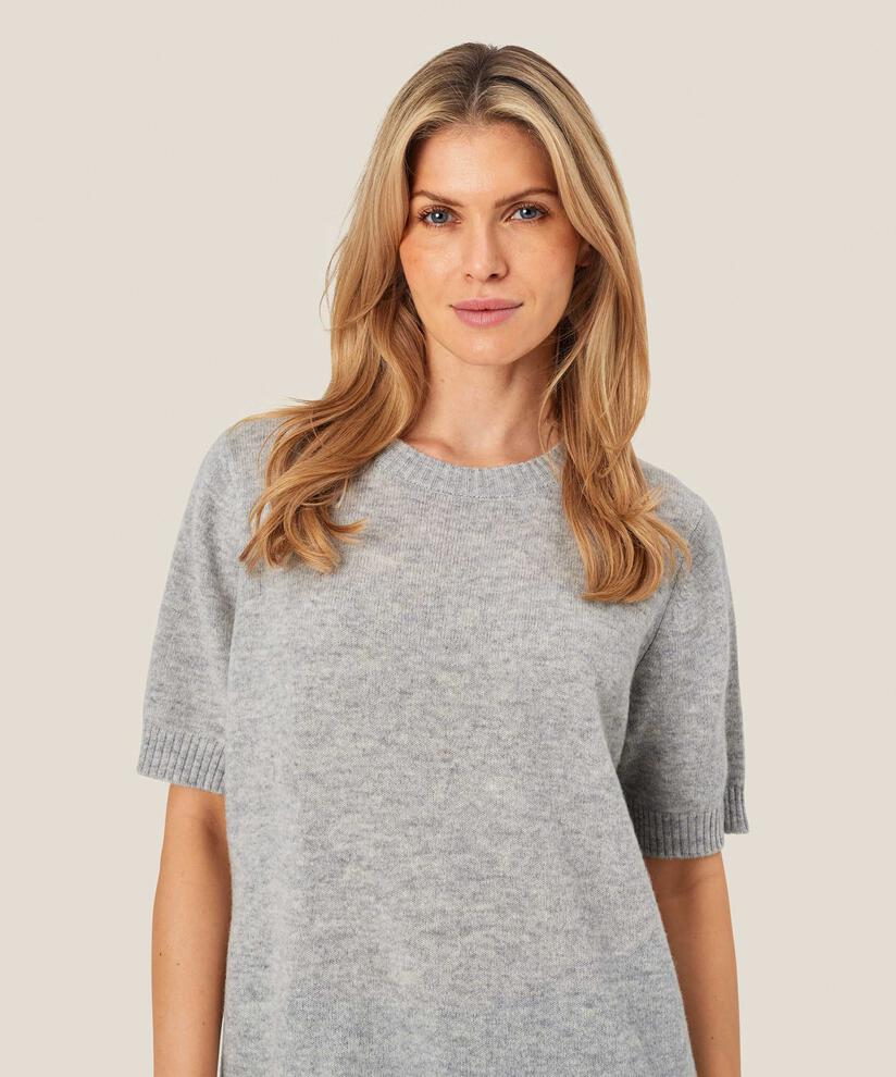 pull tricoté à manches courtes en laine, L. Grey mel.