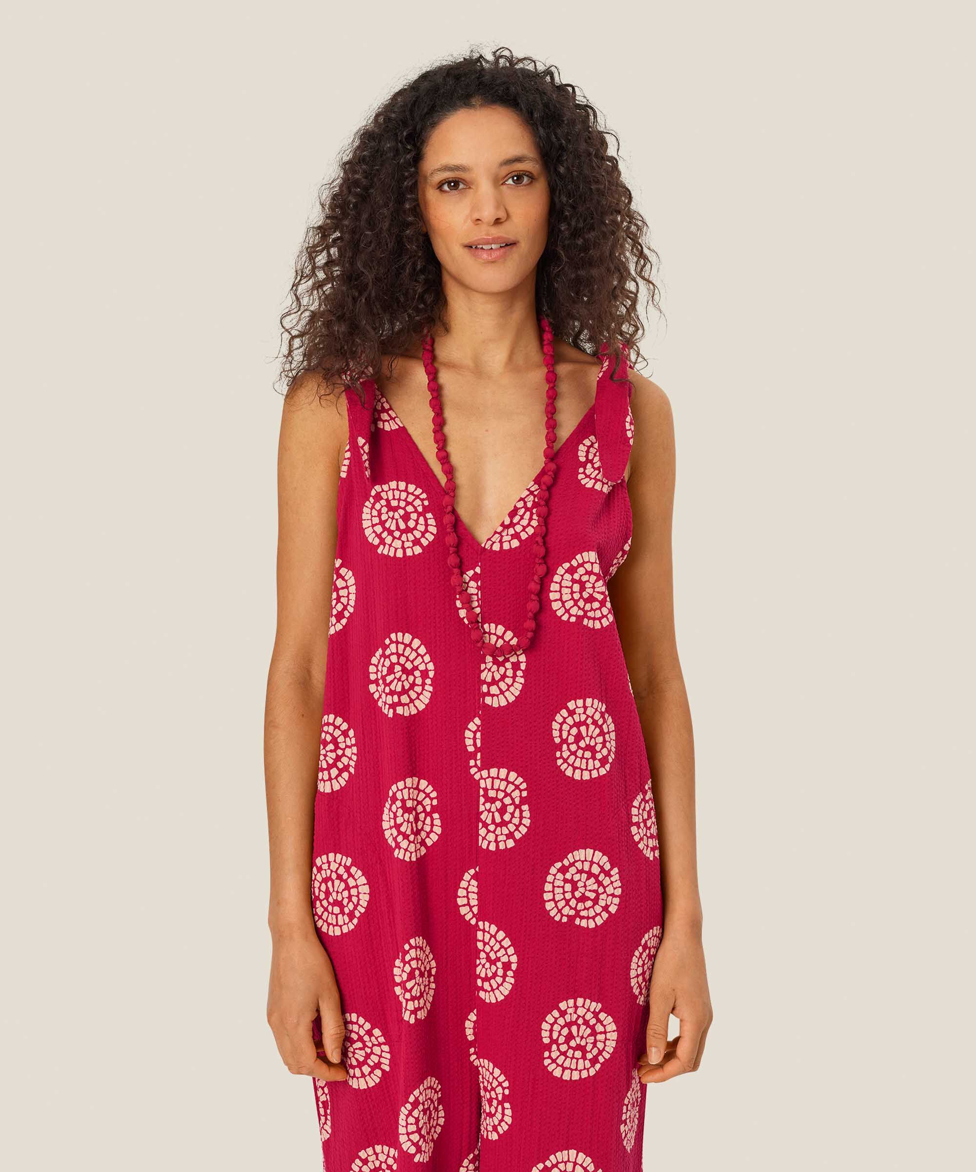 collier avec perles recouvertes de tissu, Mars Red