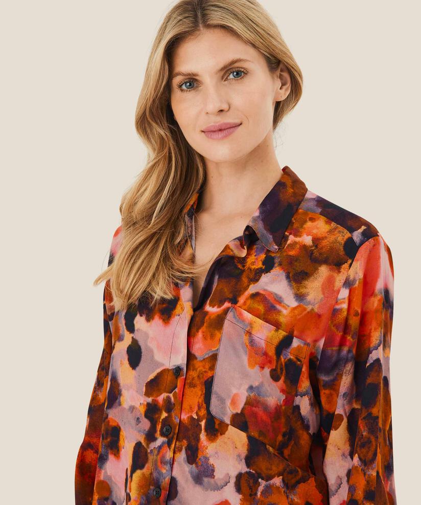Chemise boutonnée en viscose, Spicy Orange