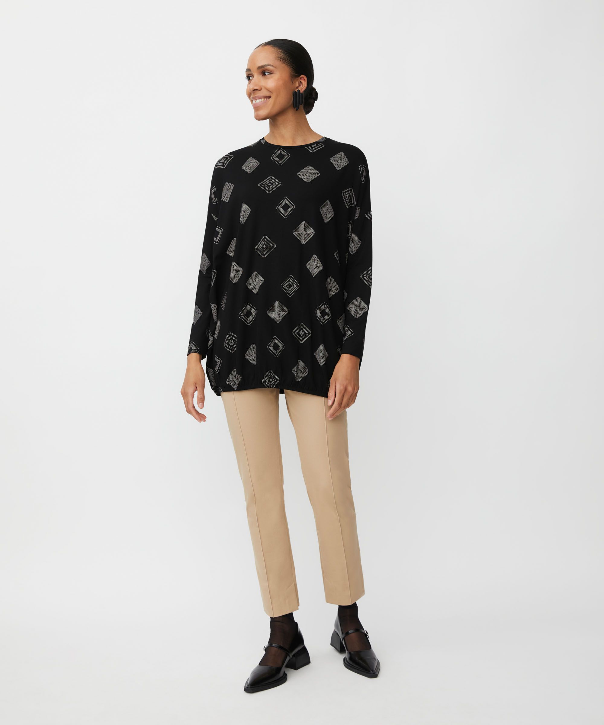 top en jersey imprimé avec ourlet élastiqué, Black