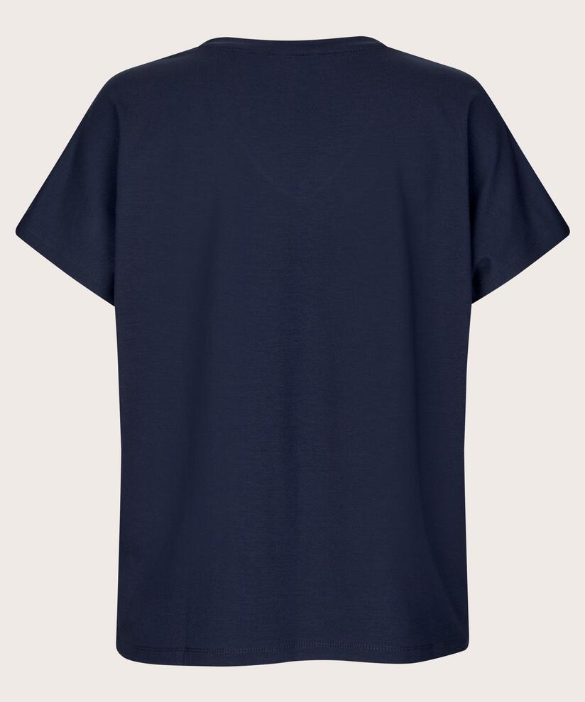 T-shirt col V en jersey doux, Navy