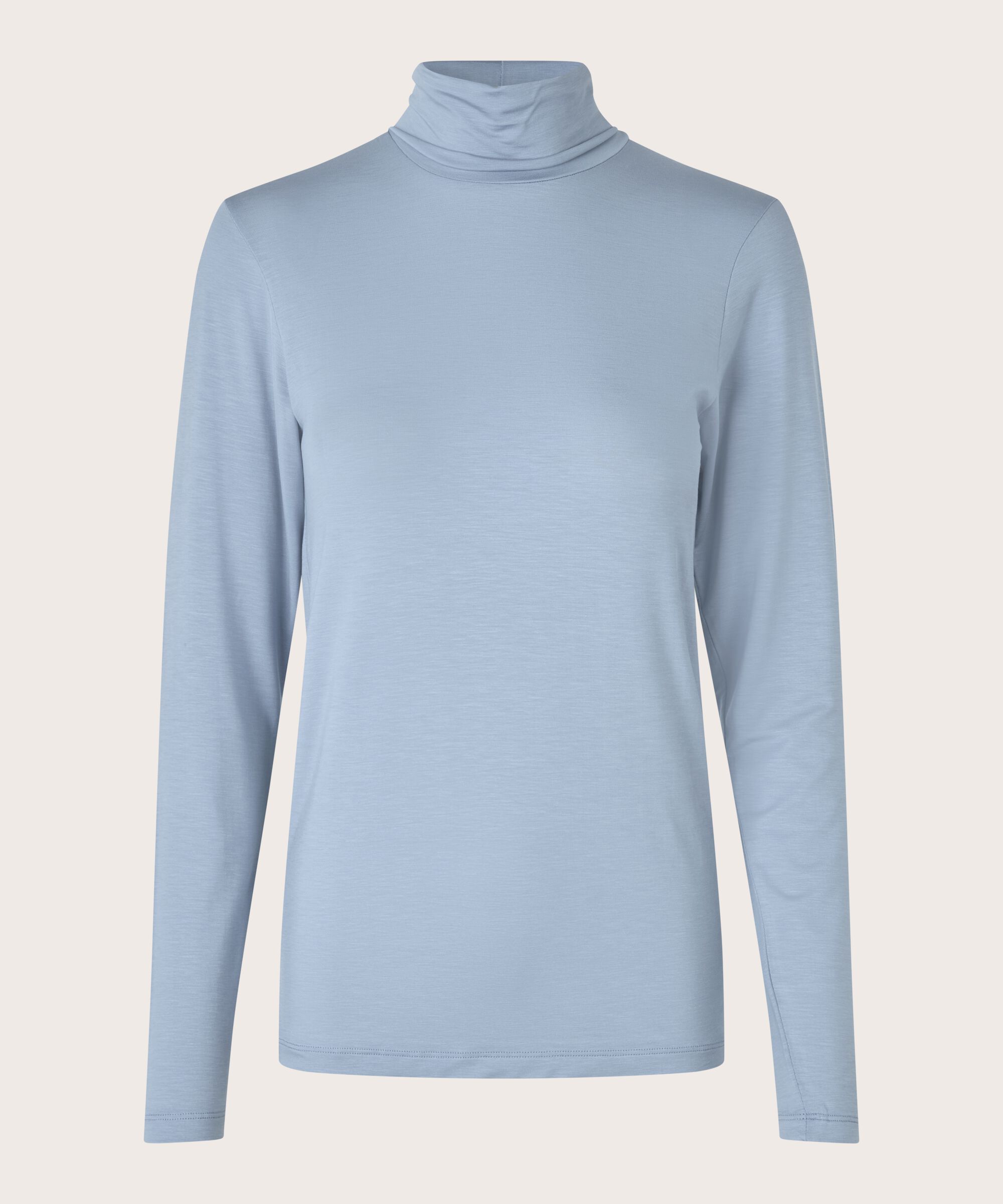 Blouse À Col Roulé En Jersey Doux, Blue Fog