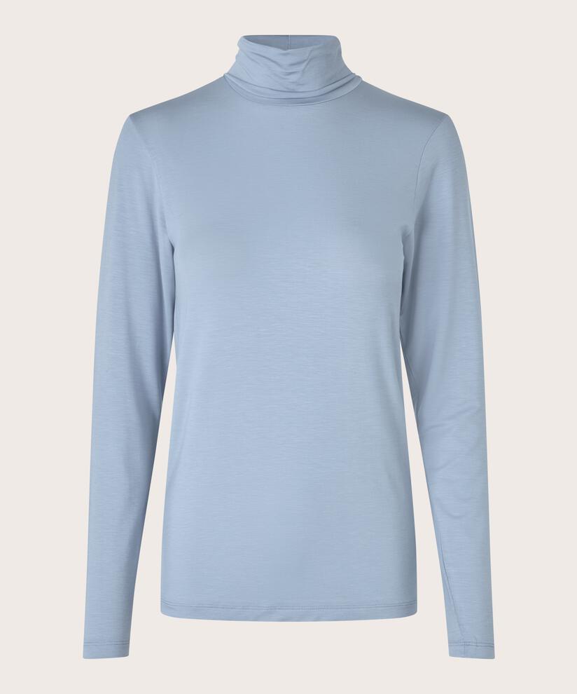 Blouse À Col Roulé En Jersey Doux, Blue Fog