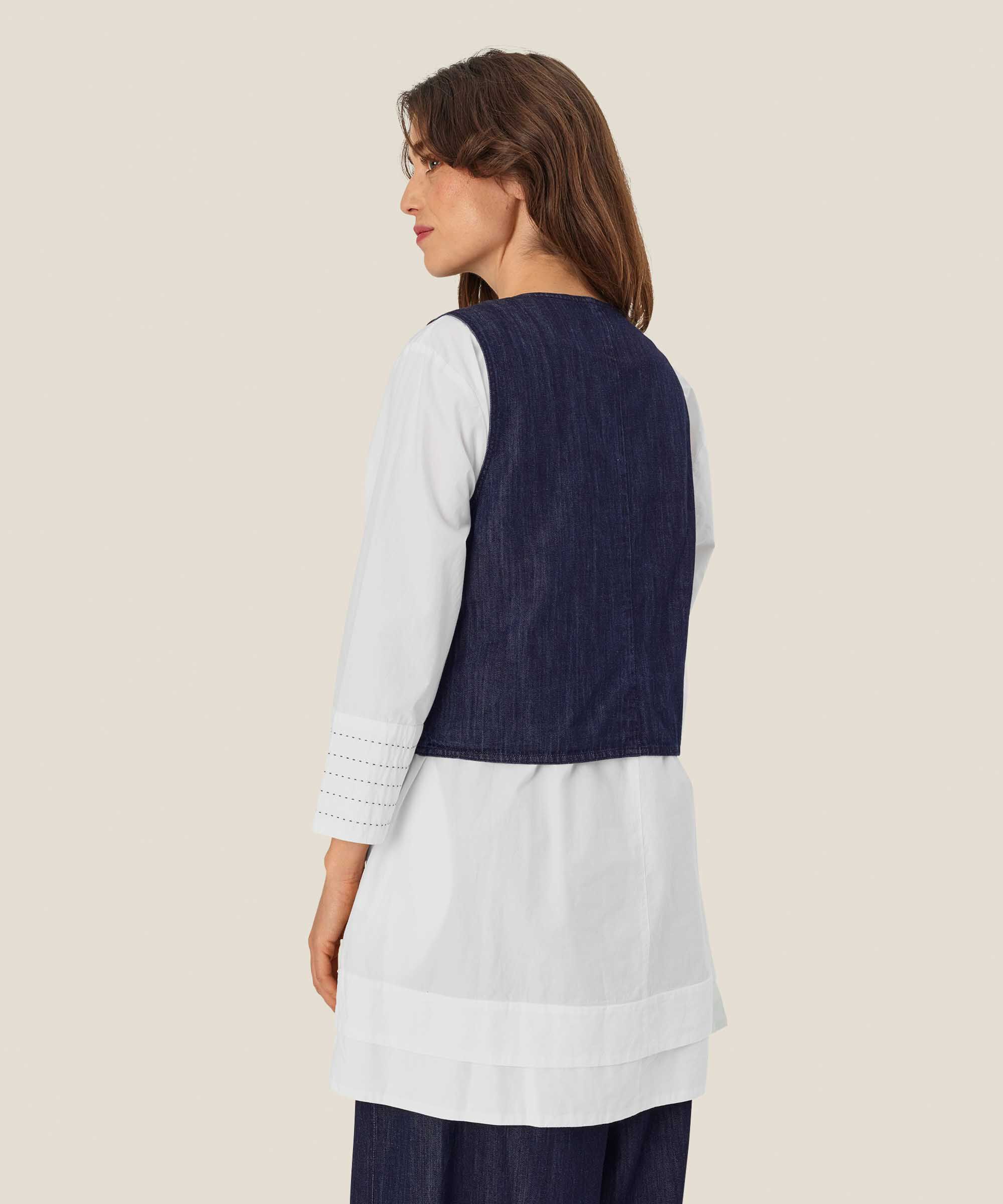 gilet classique en denim doux, Dark Denim