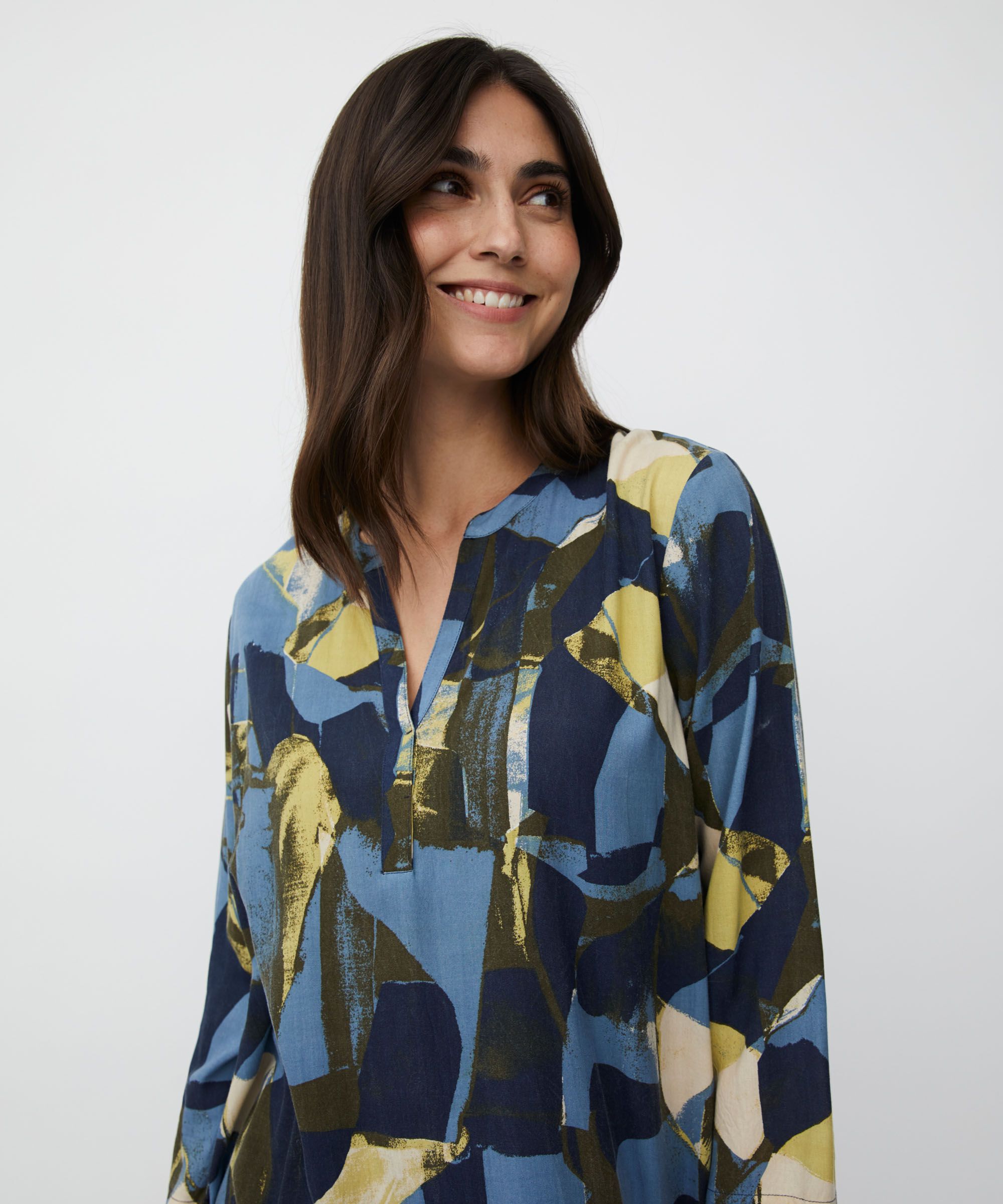 Tunique En Viscose Imprimée À Manches 3/4, Proven Blue
