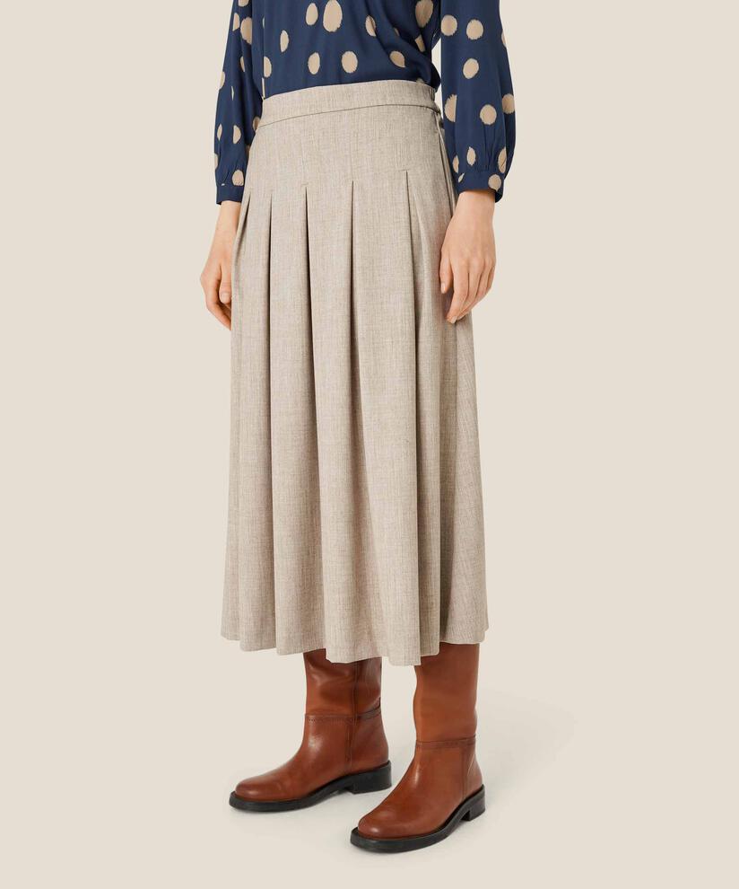 jupe avec plis et taille élastique, Beige melange