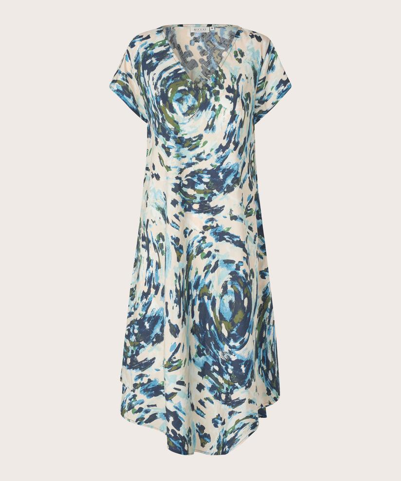 Robe En Viscose Imprimée À Col V, Cendre Blue