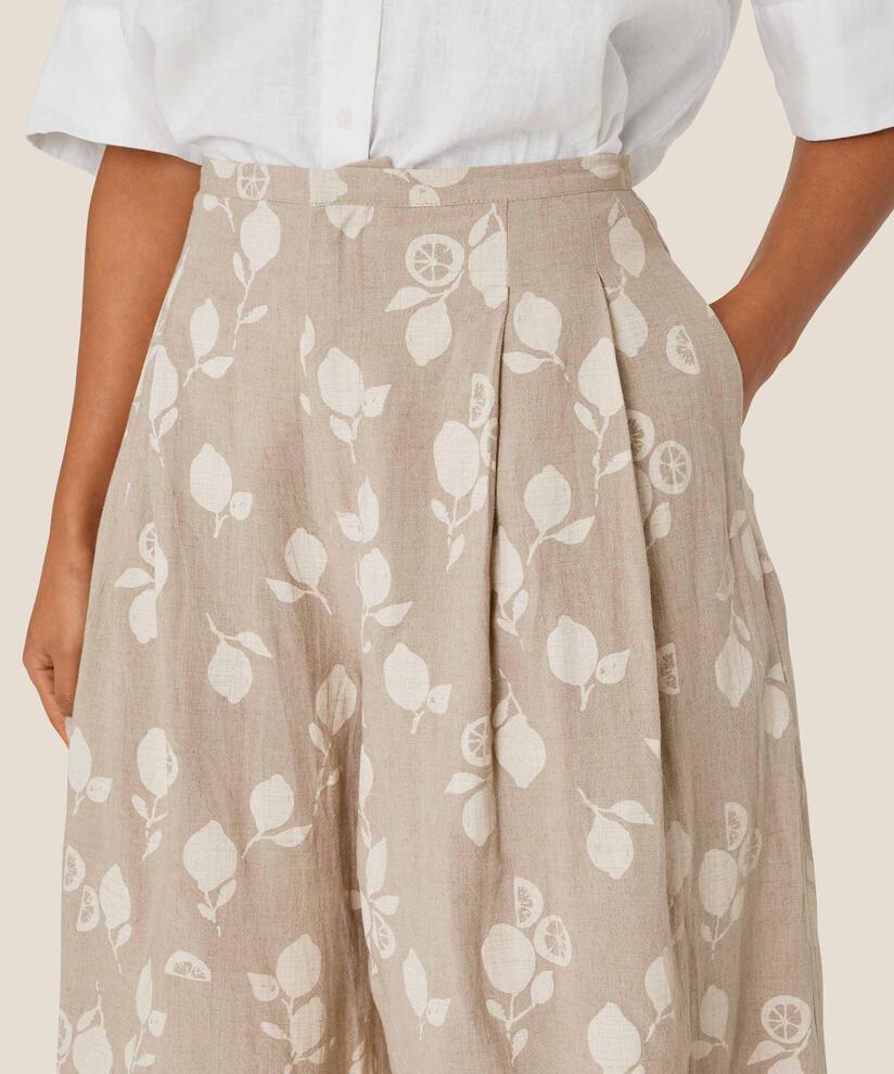 short imprimé en lin mélangé avec taille fixe, Natural