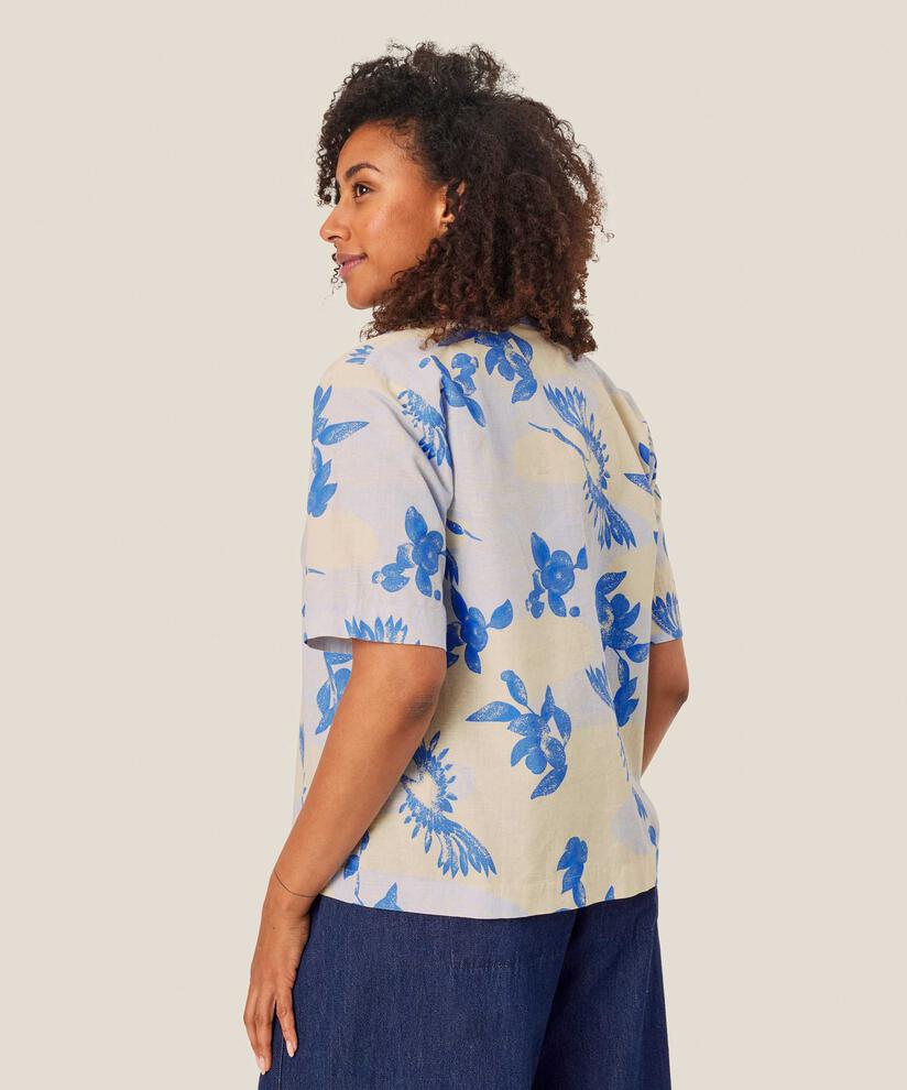 blouse en lin mélangé à manches courtes, Heather