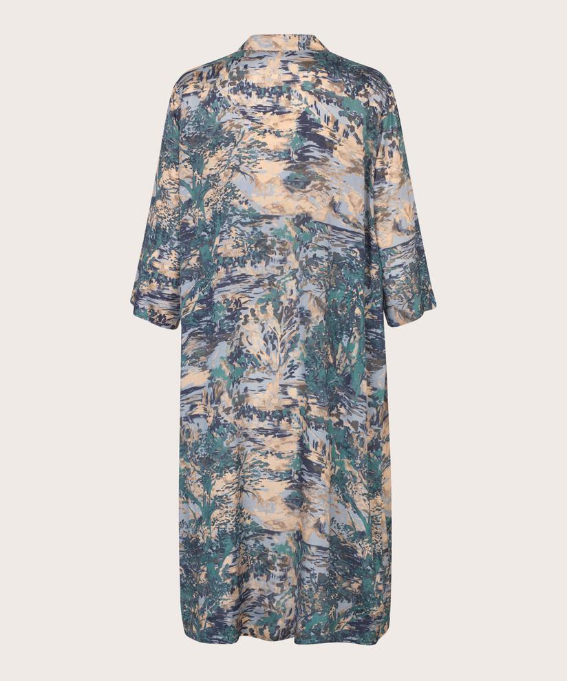 robe en viscose avec col en V et manches trois-quarts, Teal