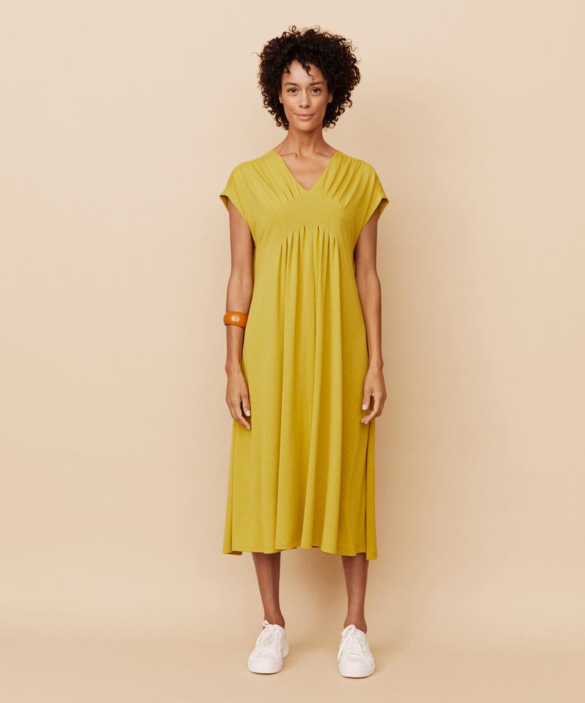 robe en jersey à manches courtes avec plis féminins, Burnish Gold