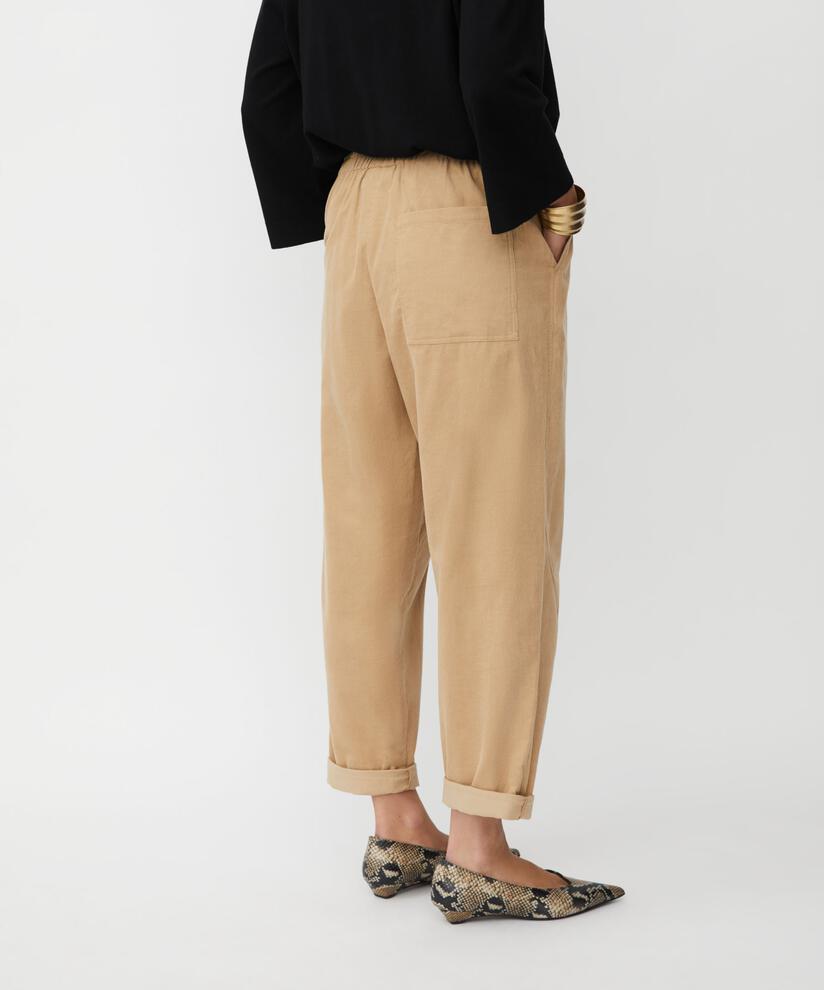 pantalon en velours côtelé avec élastique au dos, Travertine