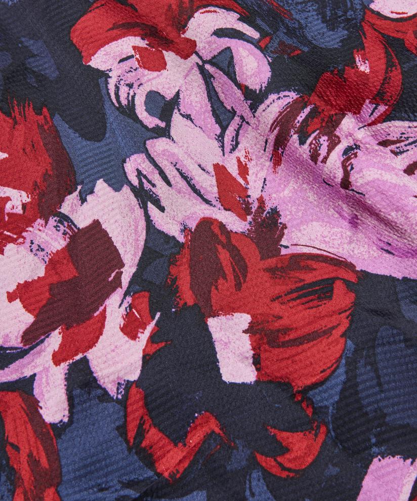 Tunique Fleurie En Viscose Avec Col En V, Scarlet Sage