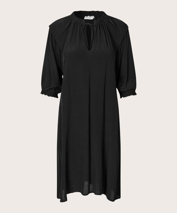 robe en viscose avec liens et détails volants, Black
