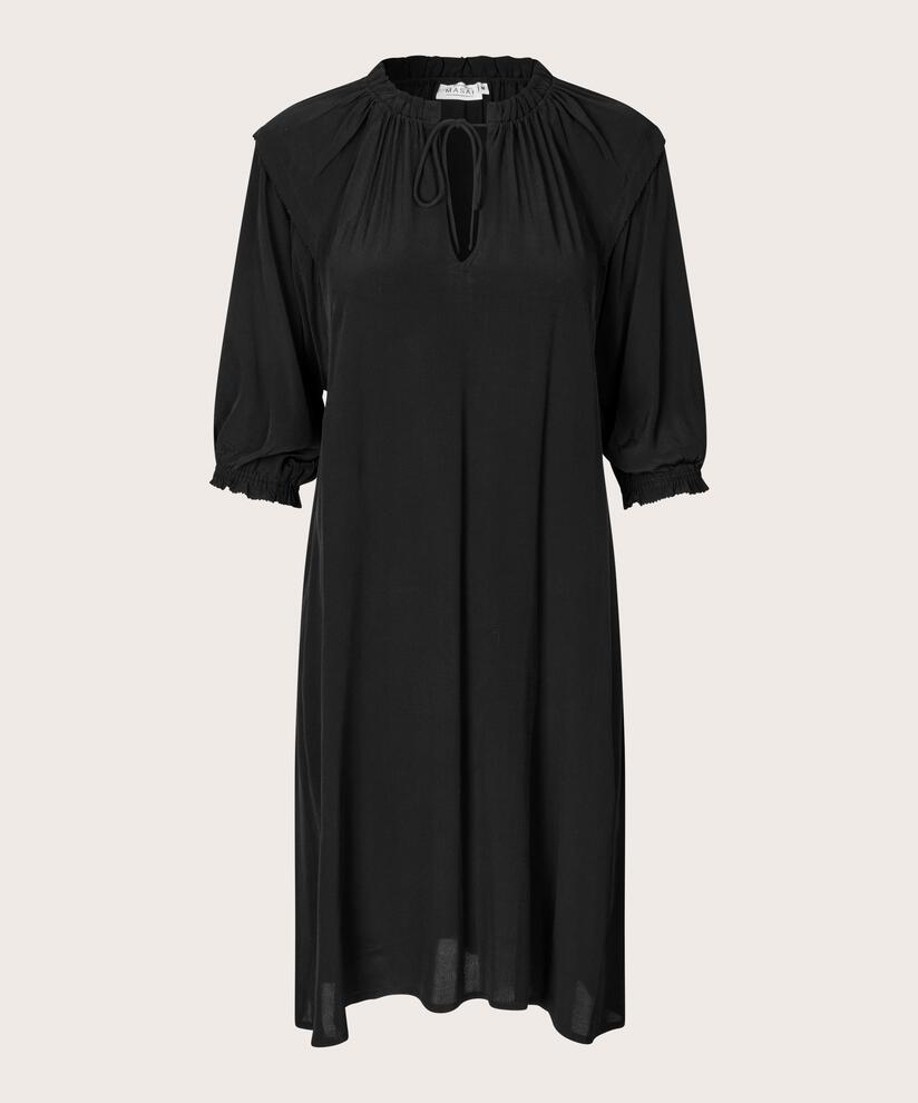 robe en viscose avec liens et détails volants, Black