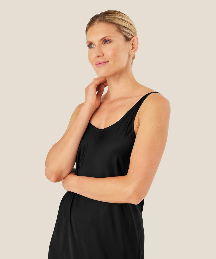 robe en satin de viscose à décolleté profond, Black