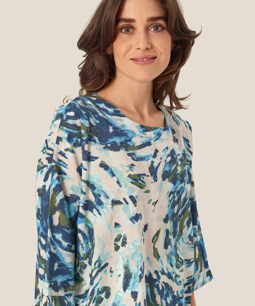 blouse imprimée à manches 3/4 et col rond, Cendre Blue