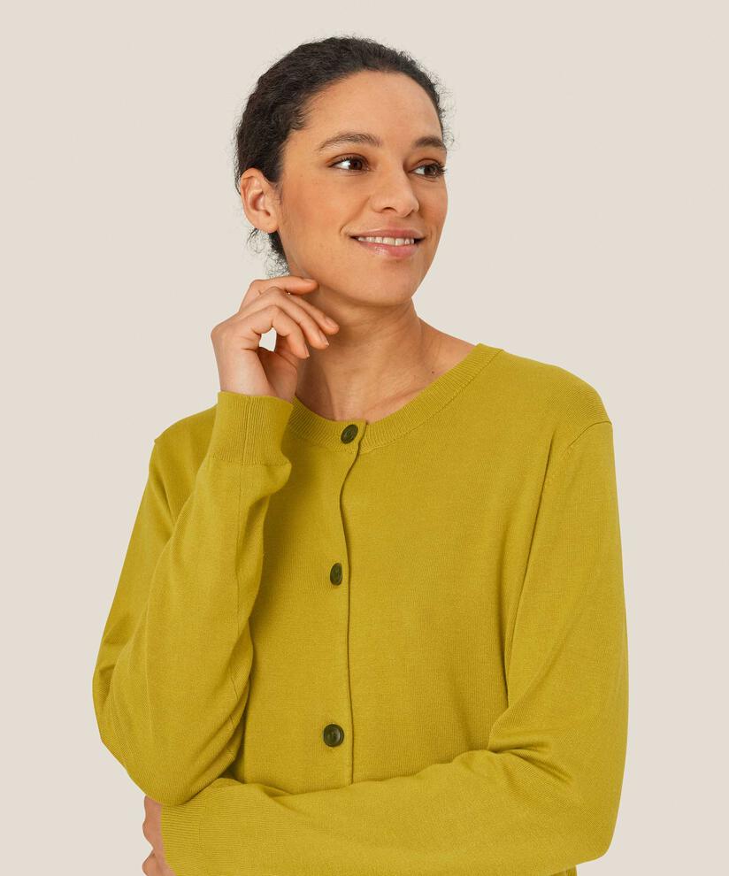 Cardigan En Maille Fine À Col Rond, Burnish Gold