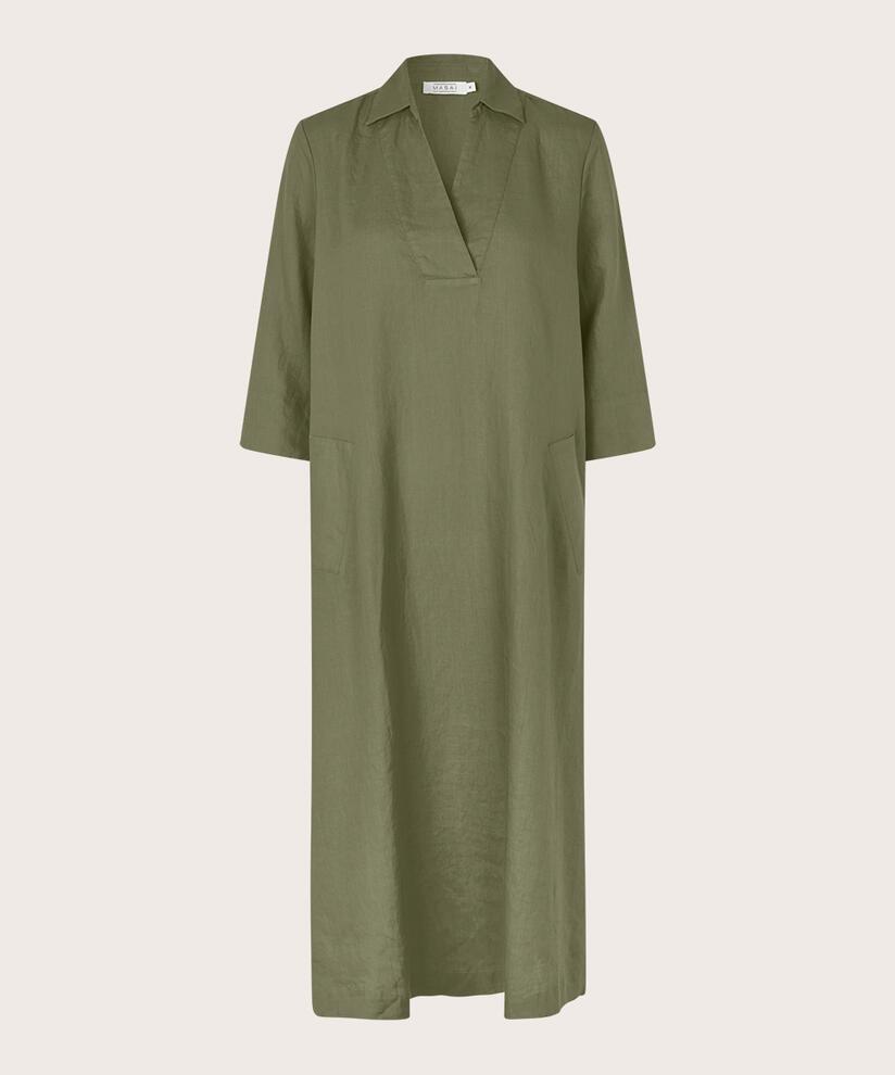 robe en lin avec col en V et poches, D. Lichen Green