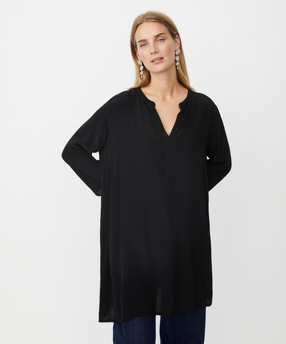 tunique en viscose à col en V et manches 3/4, Black
