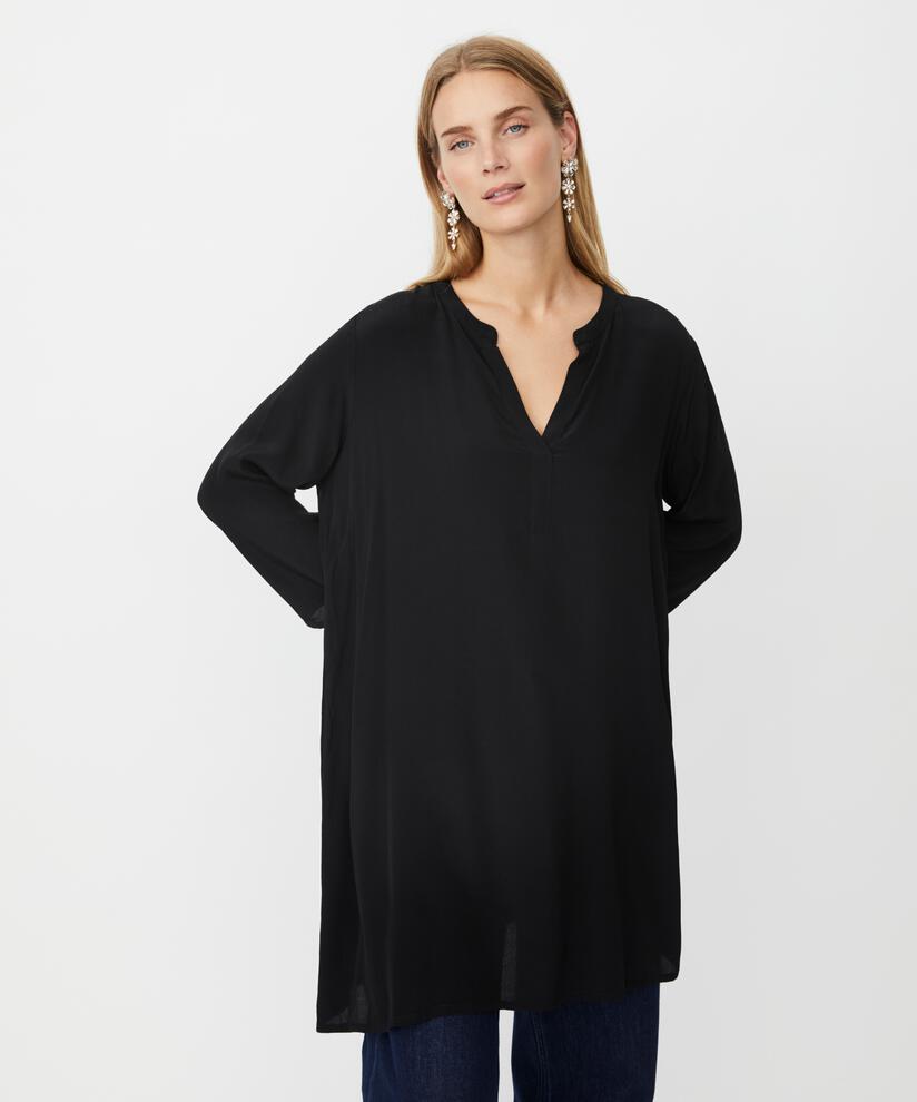 tunique en viscose à col en V et manches 3/4, Black