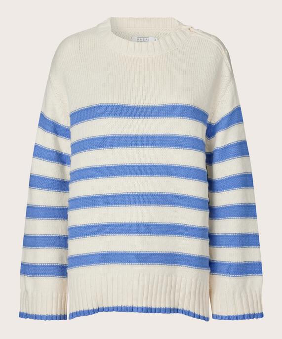 pull en maille avec bouton sur l'épaule, BlueB/Whc