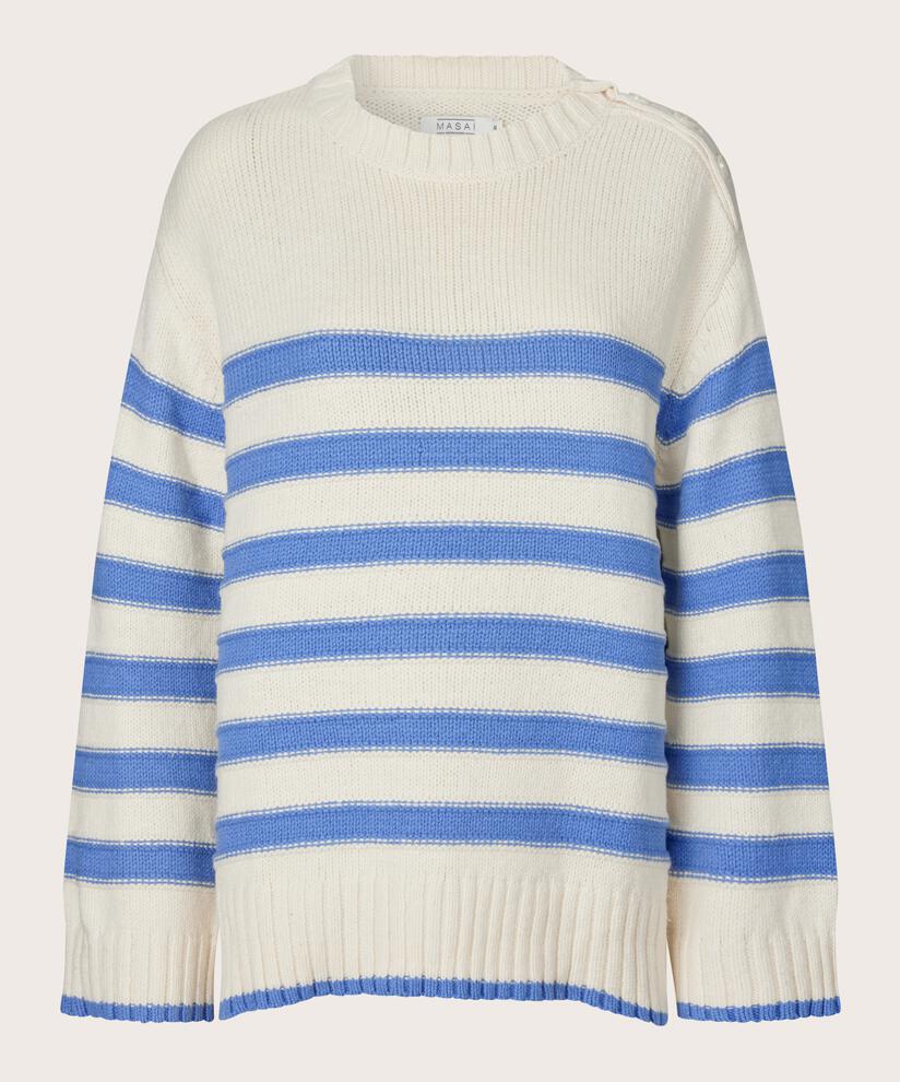 pull en maille avec bouton sur l'épaule, BlueB/Whc