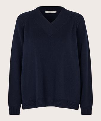 pull en laine mélangée avec col en V profond, Navy Blazer