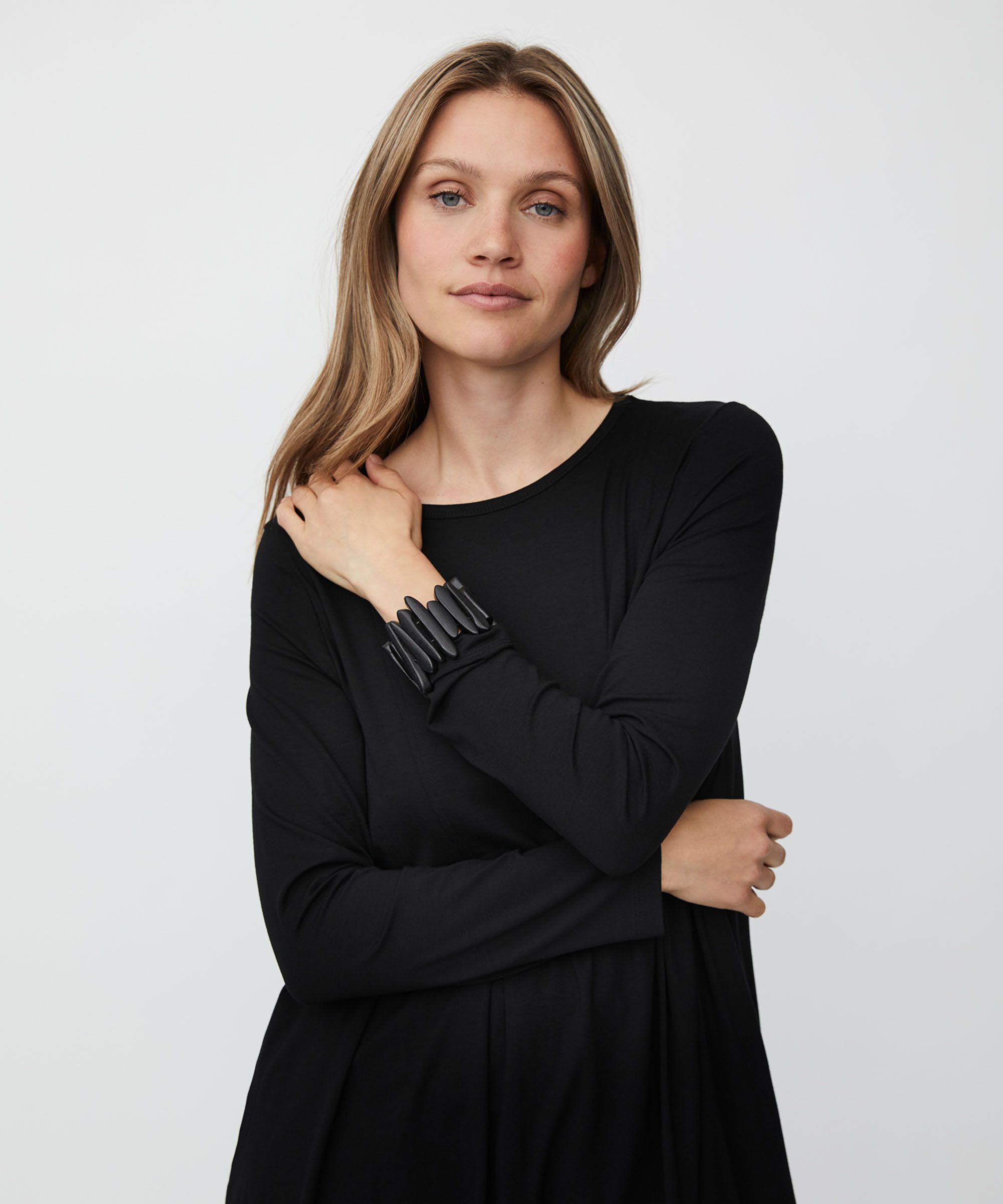 tunique en jersey avec plis et poches fendues, Black