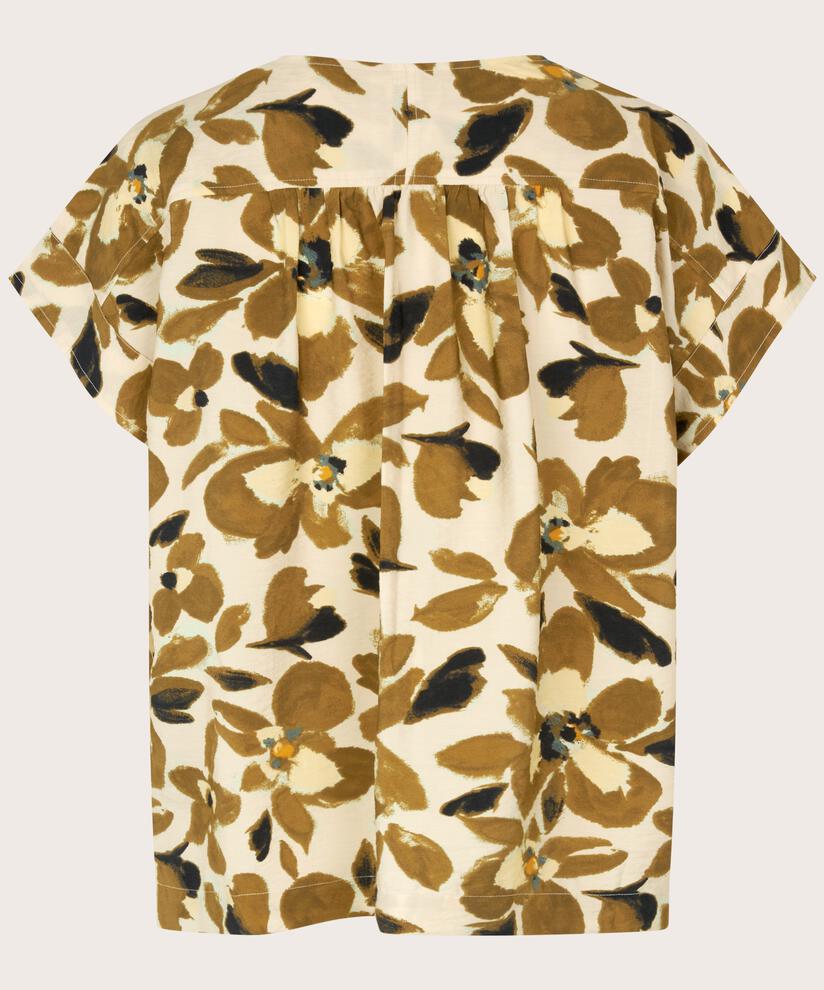 blouse en viscose avec col en V et plis au dos, Dull Gold