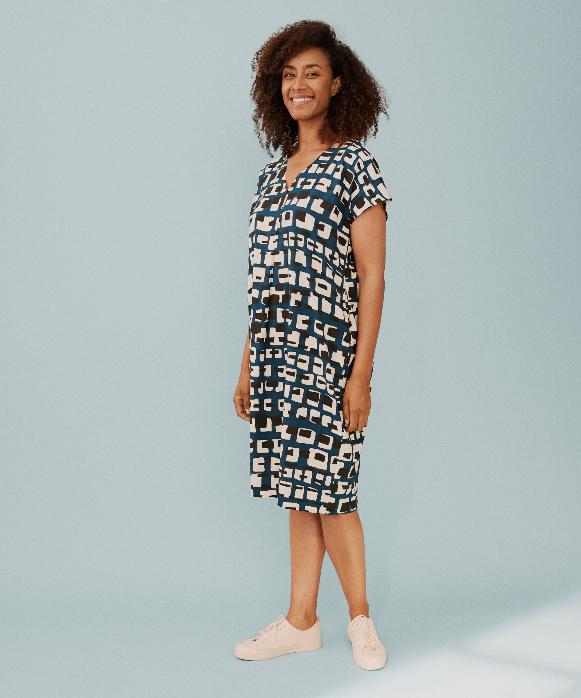 robe en viscose imprimée avec col en V, Reflect Pond