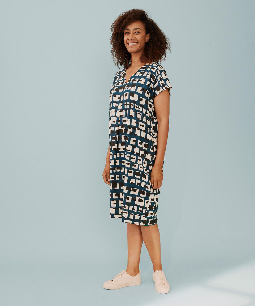 robe en viscose imprimée avec col en V, Reflect Pond