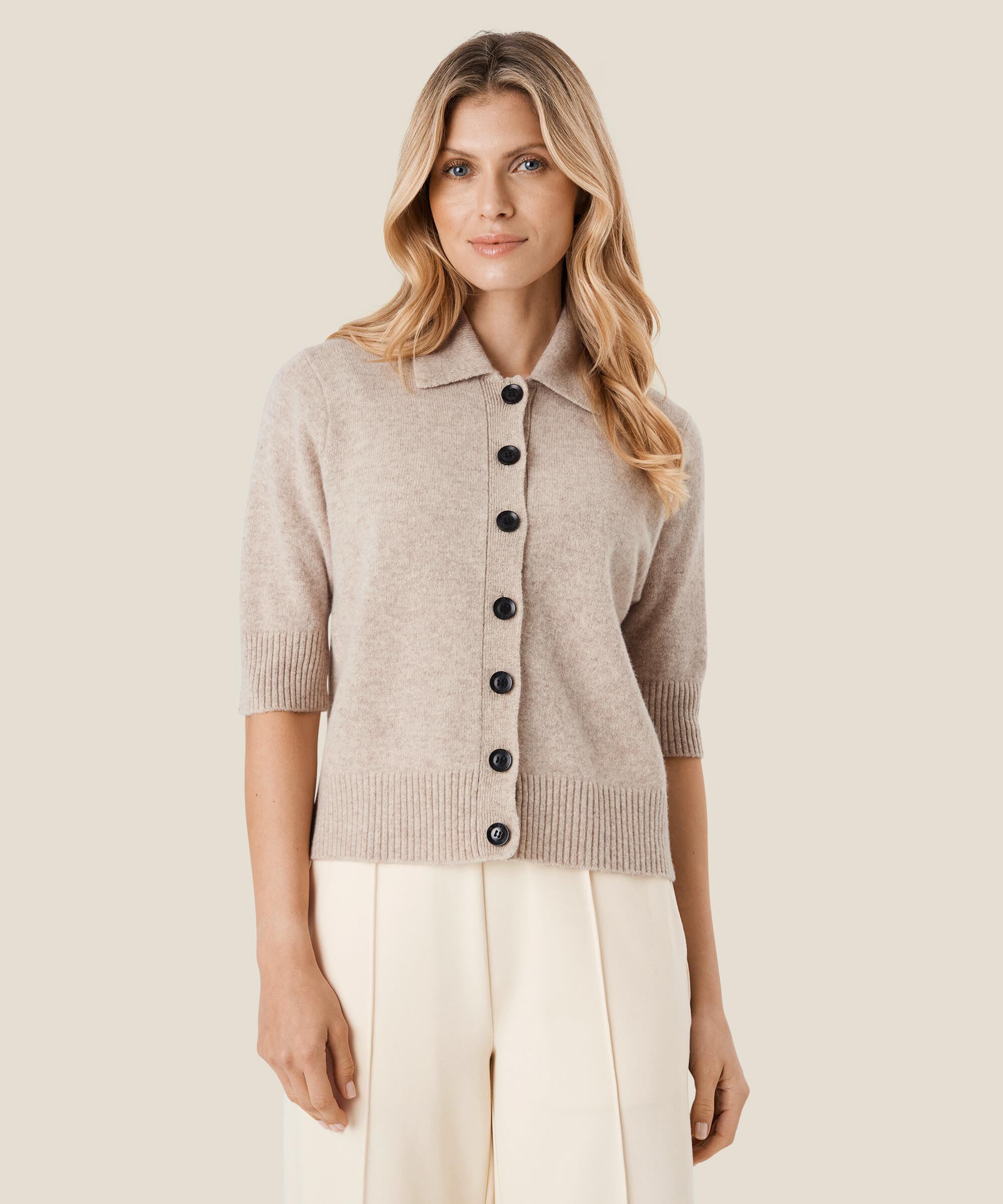 cardigan à manches courtes en laine, L beige mel