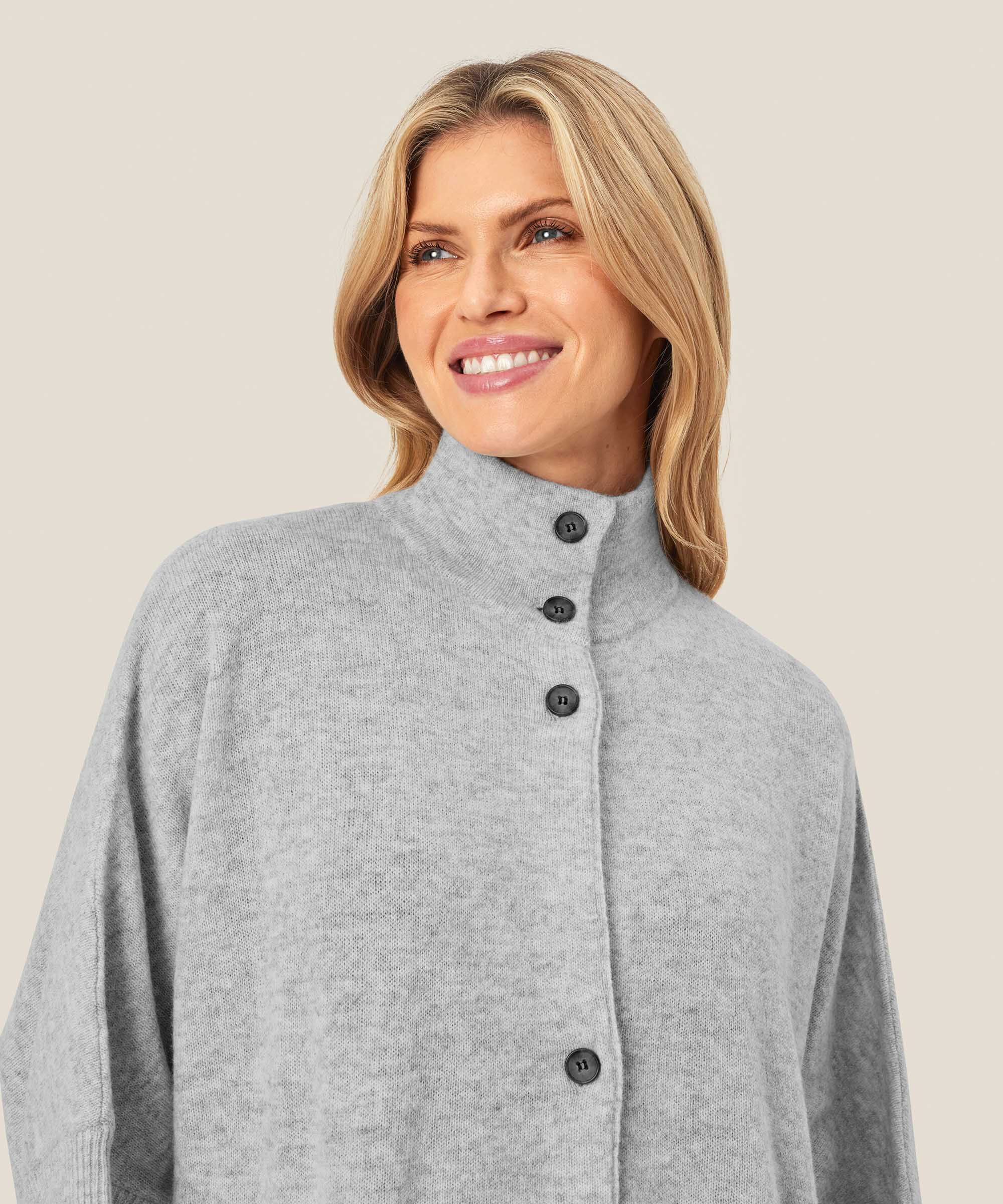 cardigan en laine à col montant, L. Grey mel.