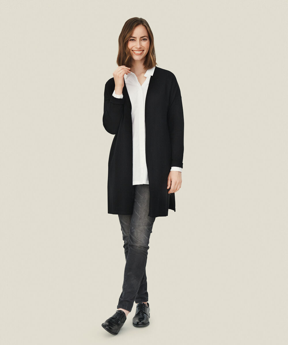 Cardigan En Fine Maille Coupe Droite, Black