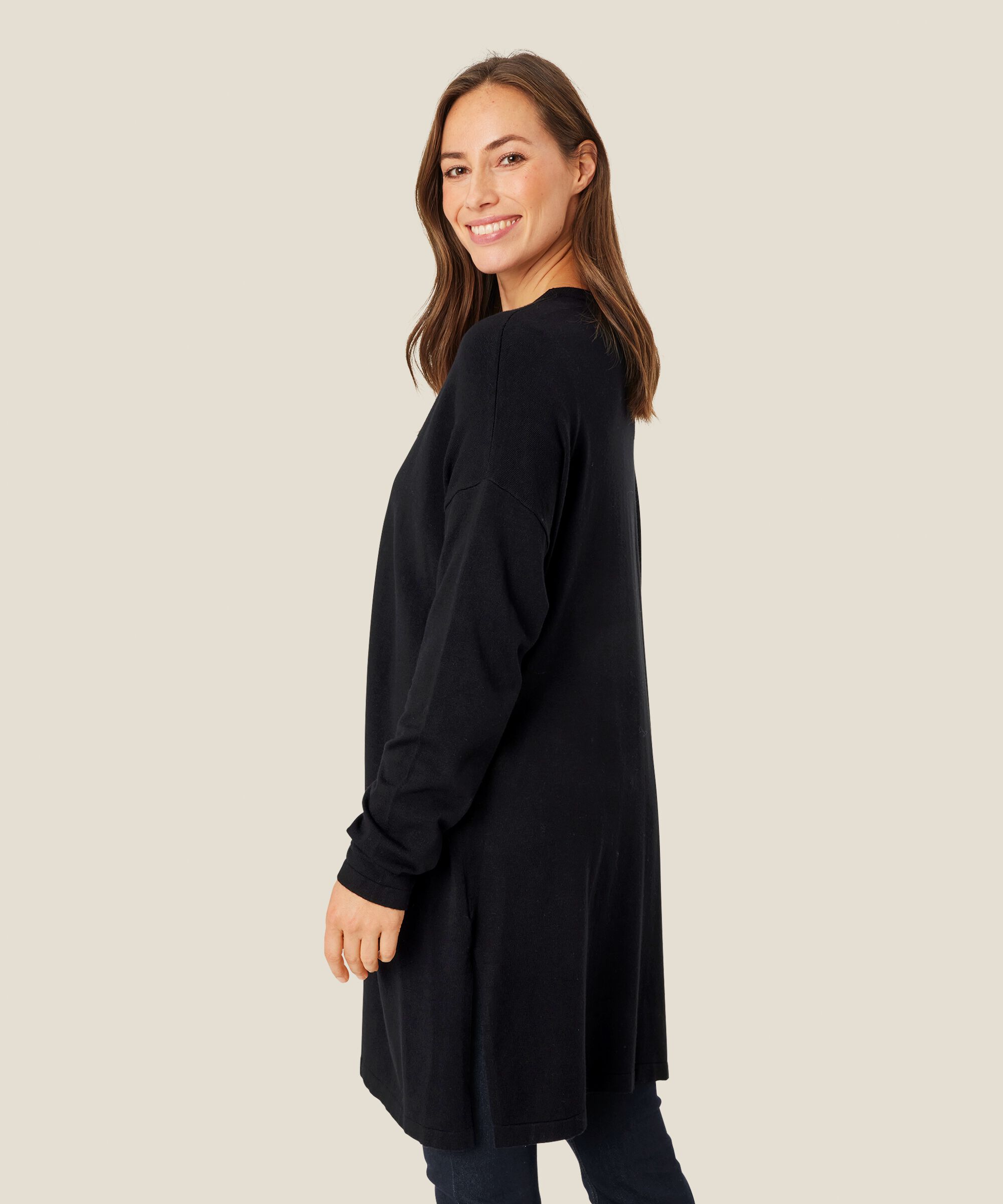 Cardigan En Fine Maille Coupe Droite, Black