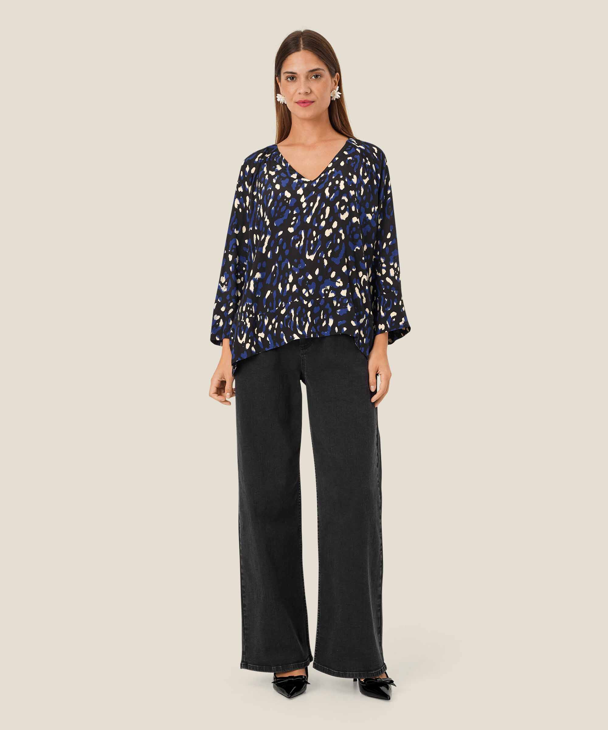Blouse En Viscose À Col V, Medieval blue