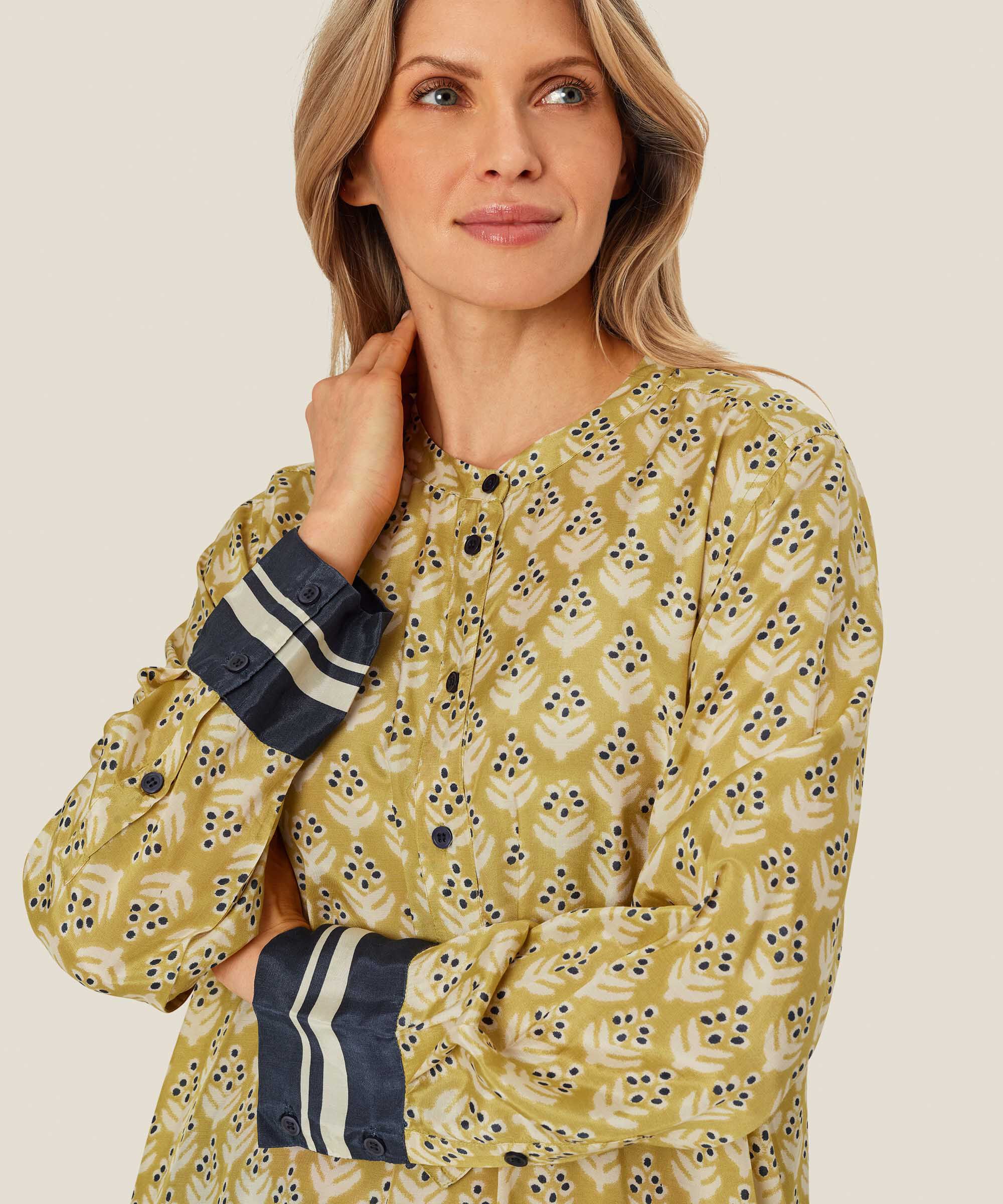 tunique en viscose à manches longues avec patte de boutonnage, Burnish Gold