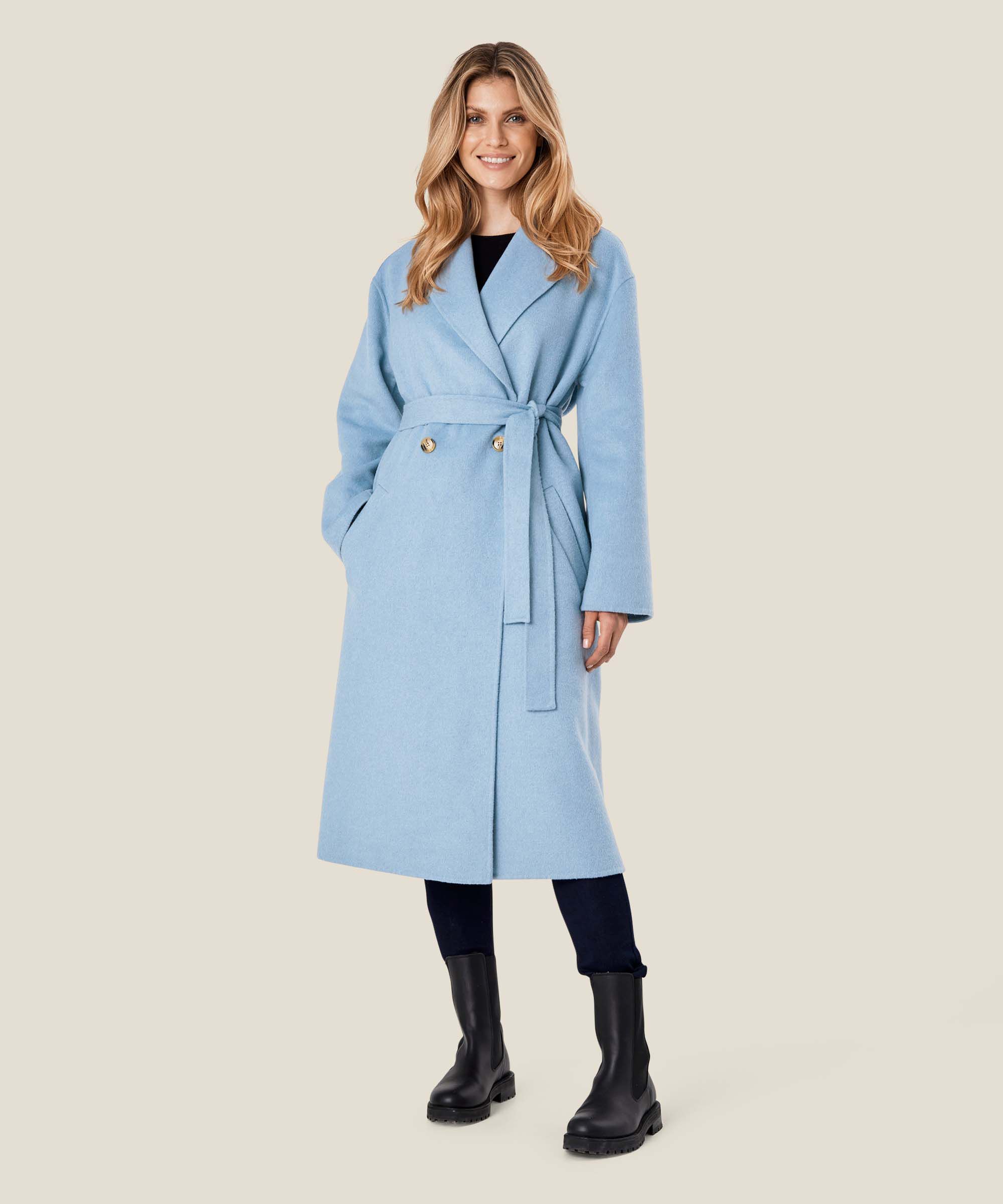 manteau long en laine avec liens, Ashley Blue