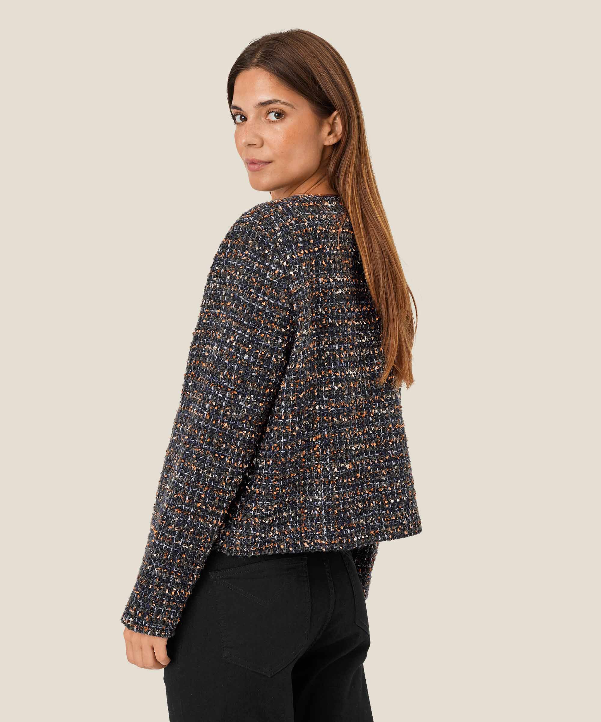 élégante veste bouclée à col rond, Black
