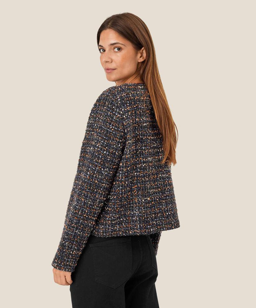 élégante veste bouclée à col rond, Black