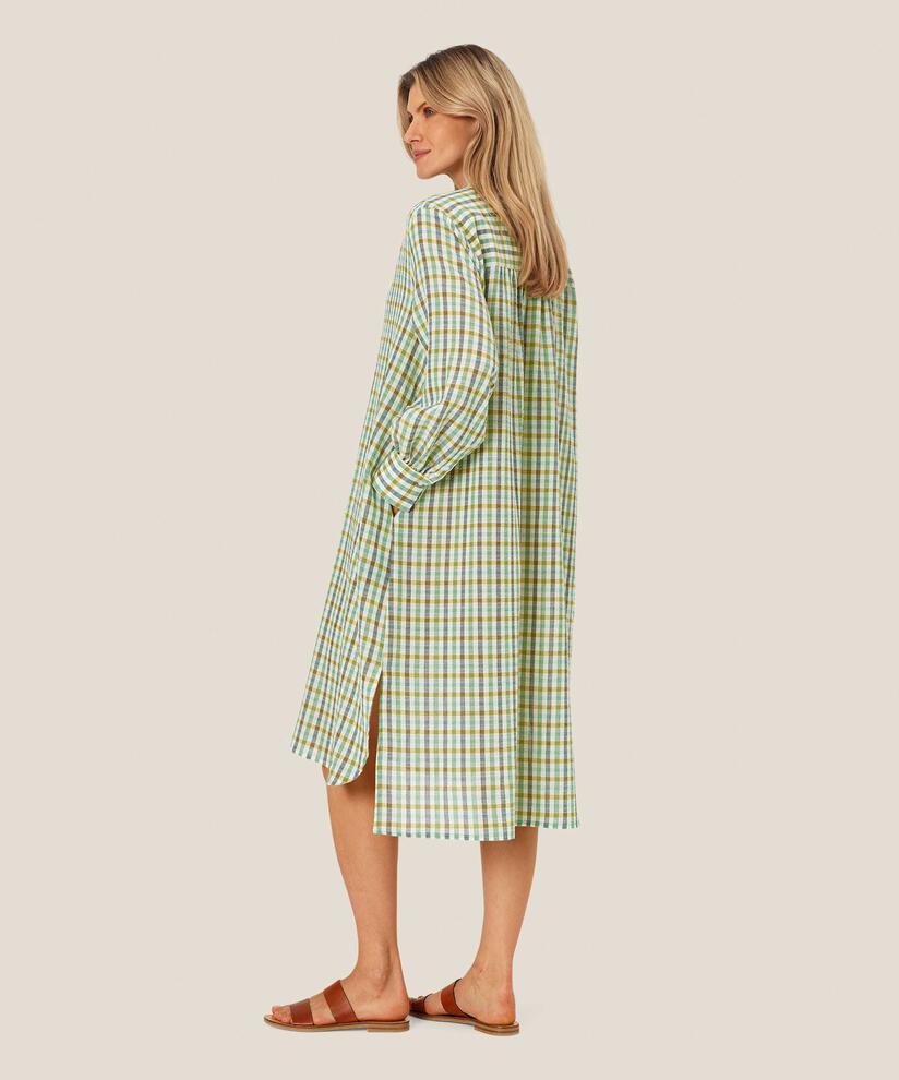 Robe en coton à carreaux avec col rond et patte de boutonnage, D. Grass Green