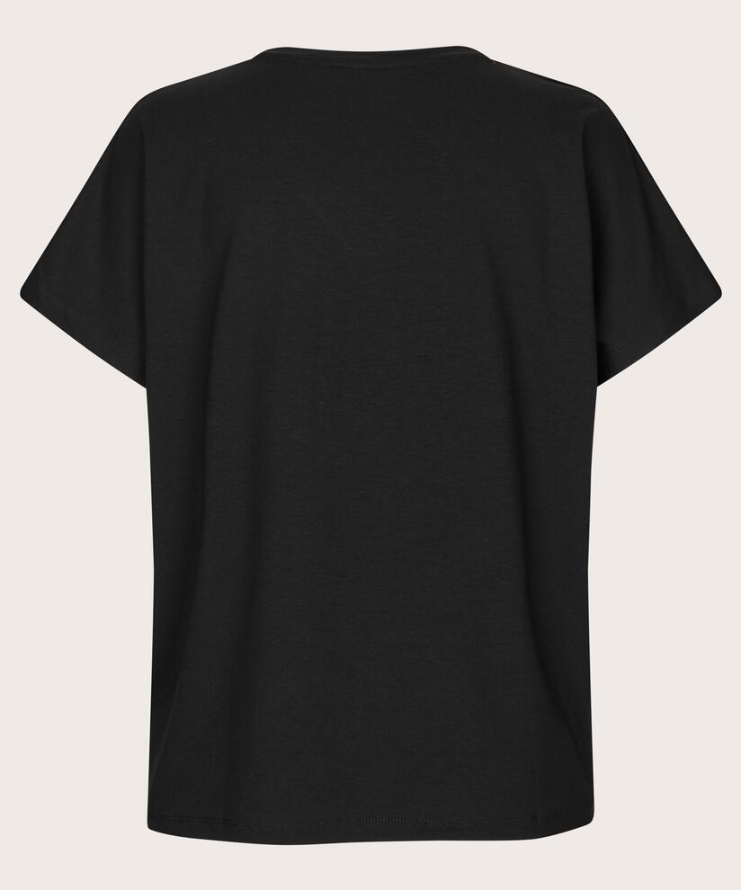 T-shirt col V en jersey doux, Black