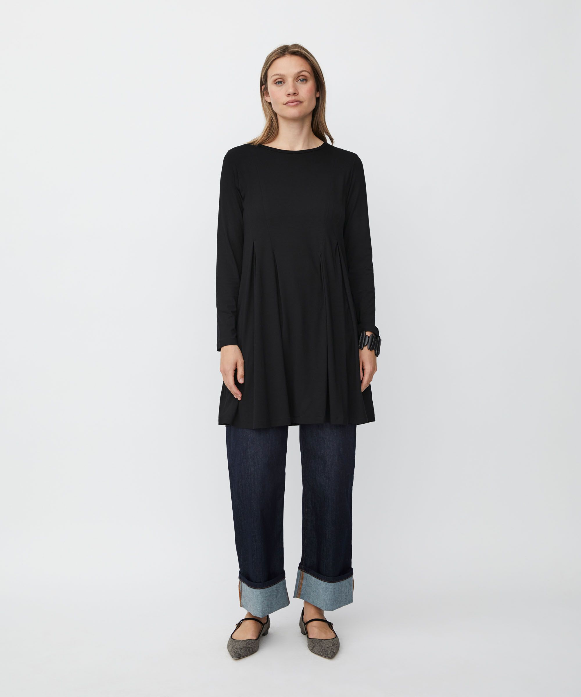 tunique en jersey avec plis et poches fendues, Black