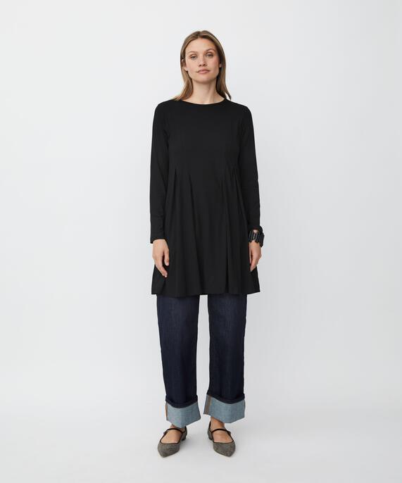 tunique en jersey avec plis et poches fendues, Black